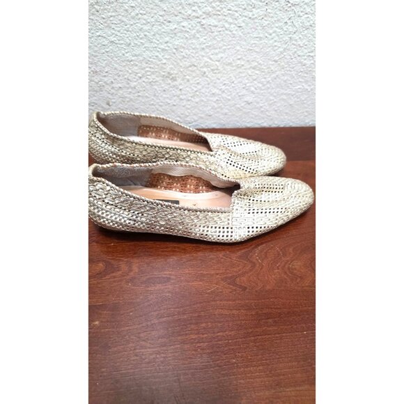 Vintage Sesto Meucci Women's Gold Woven Leather Loafers Low Wooden Heel Sie 6 - Picture 3 of 8